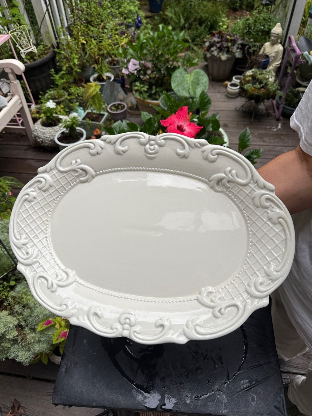 Elements Cream Ornate Ceramic Serving Platter